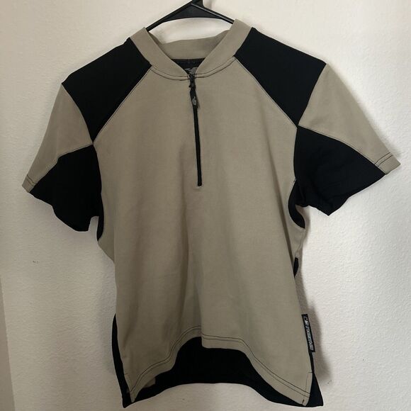 NEMA Womens Bicycle Jersey Tan/Black side Cycling Jersey Pockets Medium - Picture 1 of 10